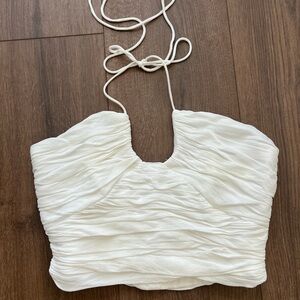 Zara White Cropped Halter Tie Top Medium M